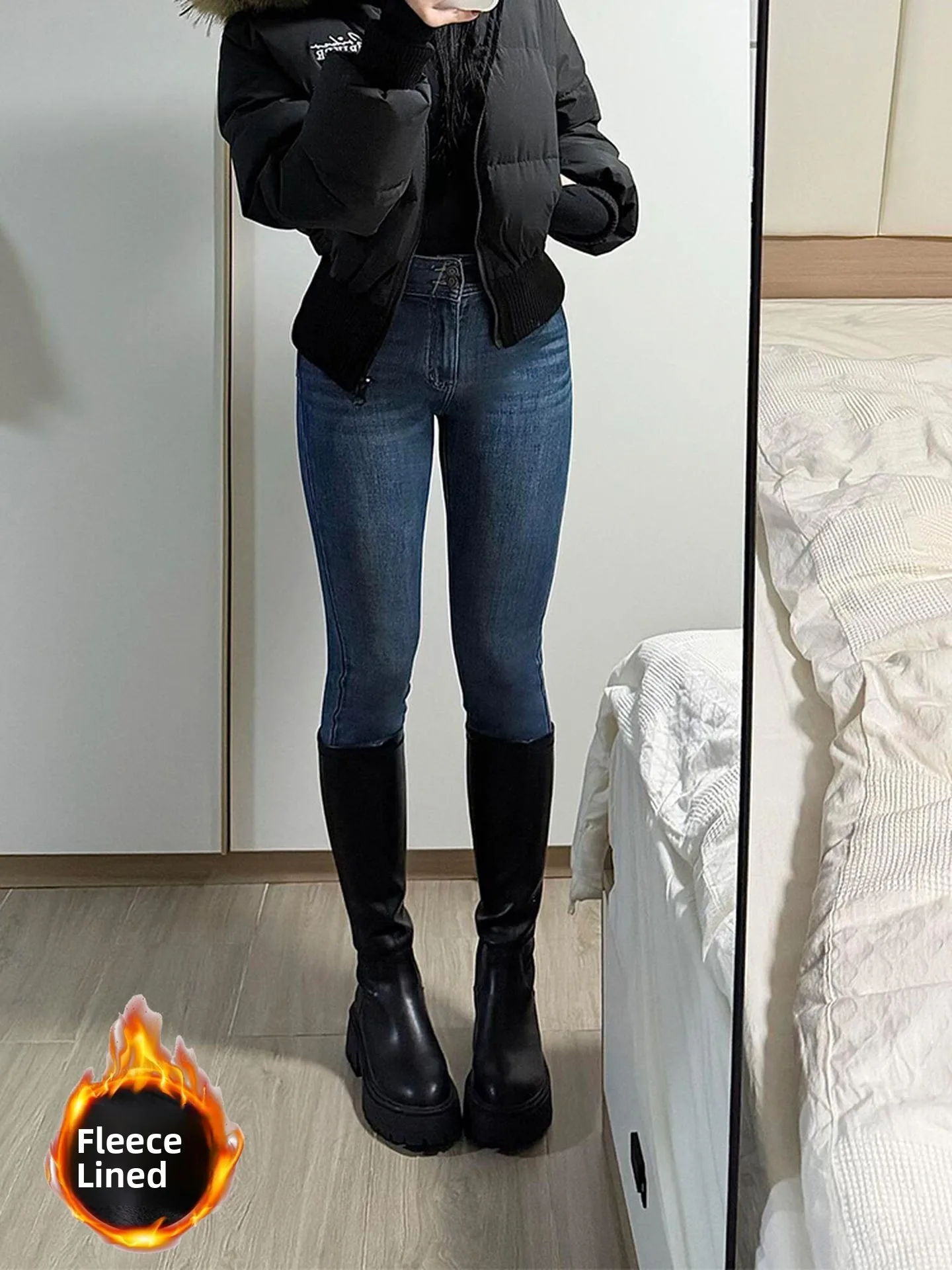 

Джинсы скинни на подкладке в стиле ретро, женские осенне-зимние облегающие брюки-карандаш с высокой талией, джинсовые джинсы с низкой посадкой