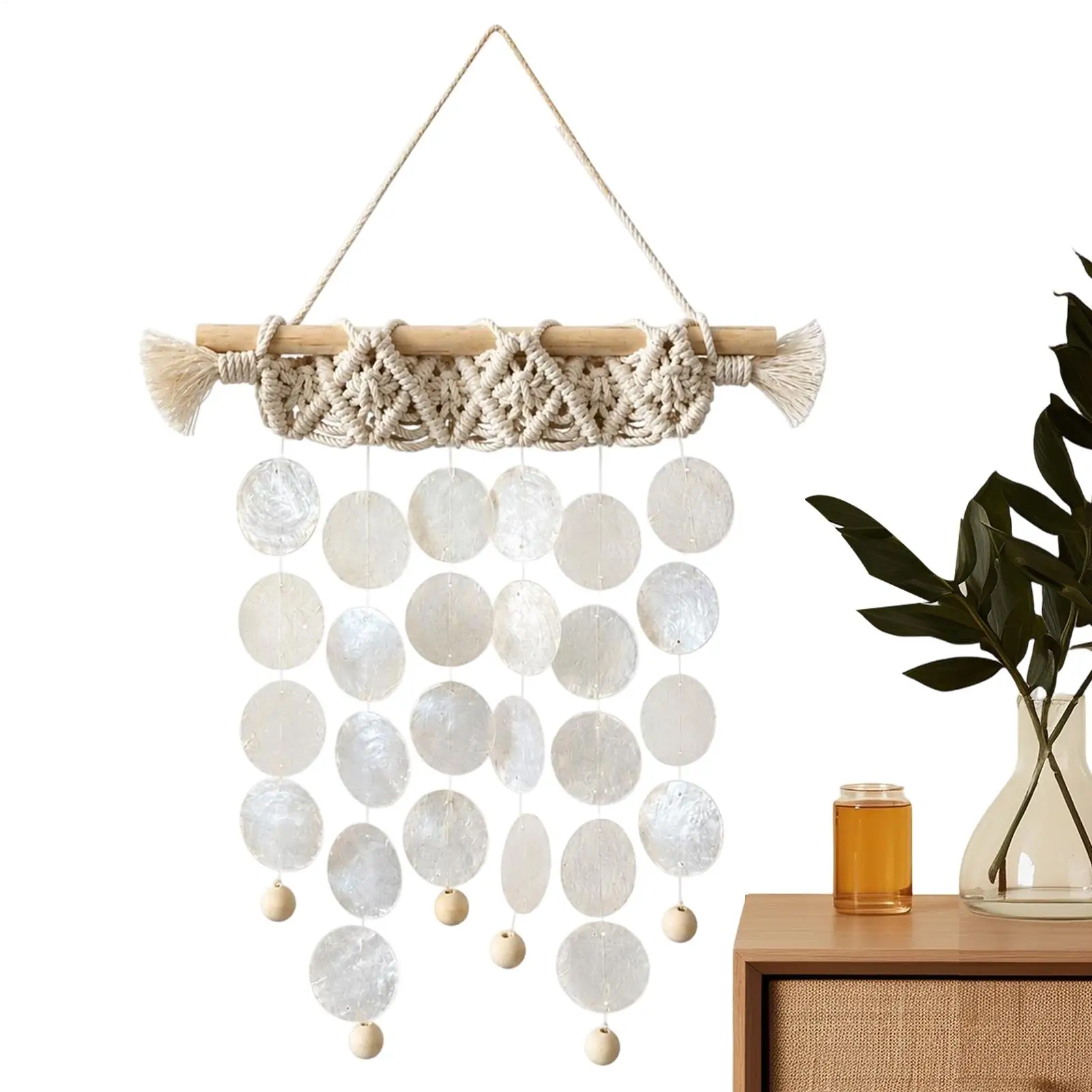 Bohemian Shell Tapestry Aesthetic Cotton Macrame Shimmer Shell Ornaments Boho Art Woven Wall Decor For Living Room Bedroom