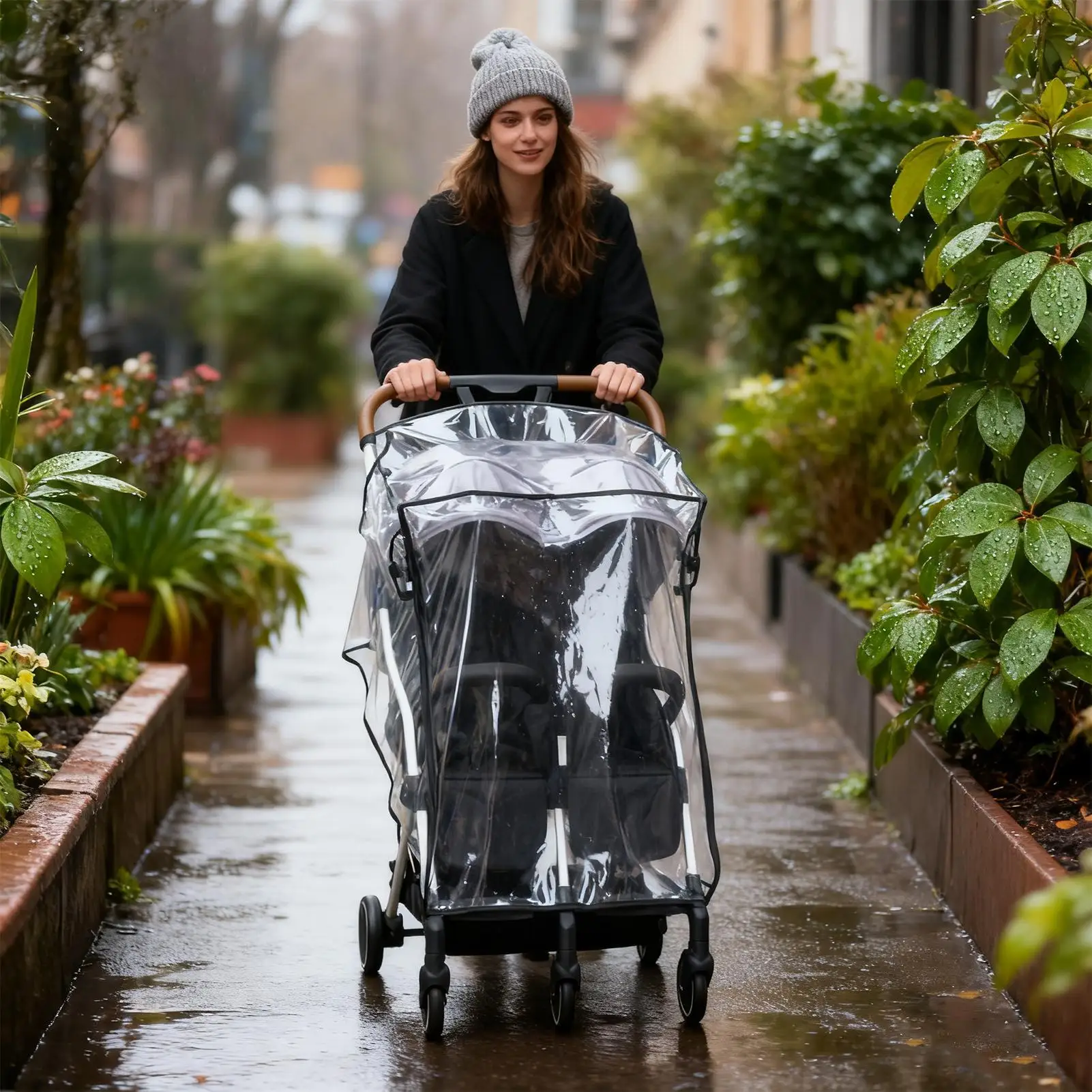 Cochecito cubierta de lluvia impermeable transpirable a prueba de viento al aire libre cochecito de bebé escudo meteorológico para invierno verano viajes al aire libre diario