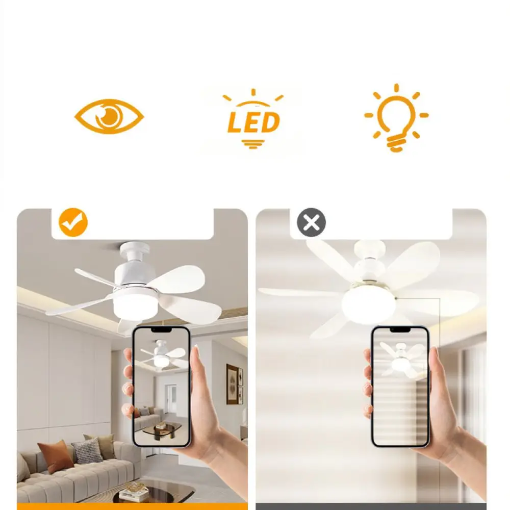 Indoor Ceiling Fan Lamp E27 Base Modern Minimalist Kitchen Bedroom Fan Light Silent Air Circulation Cooling Appliance