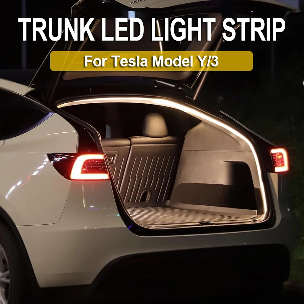 1 Set Car Trunk LED Decorative Light Strip For Tesla Model3/Y Tailgate Open Auto Illuminate Dual Colour Optional Light Strip