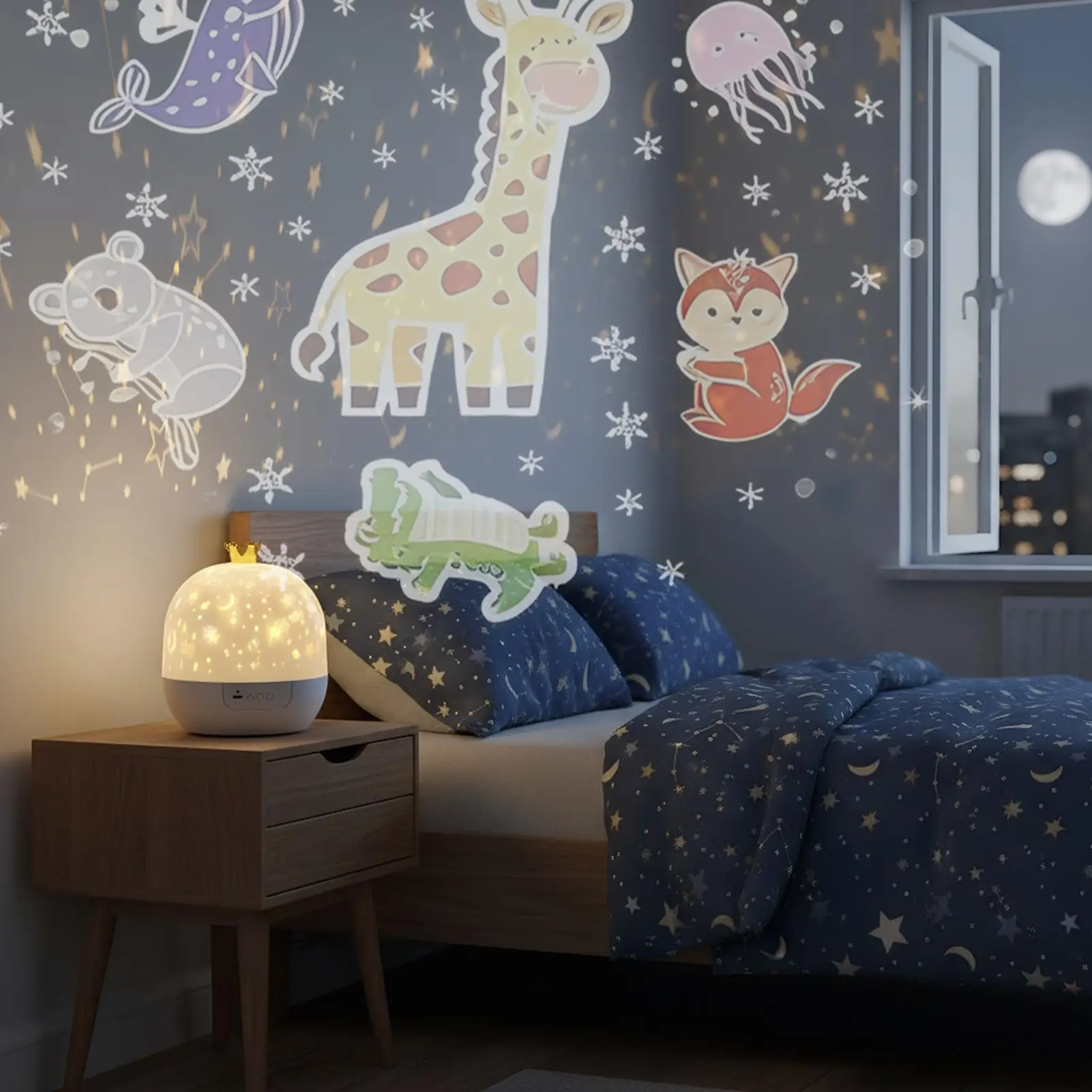 Estrela luz noturna projetor lâmpada calmante com música 360 graus de rotação sala projetor para berçário parede sono dormir dormir
