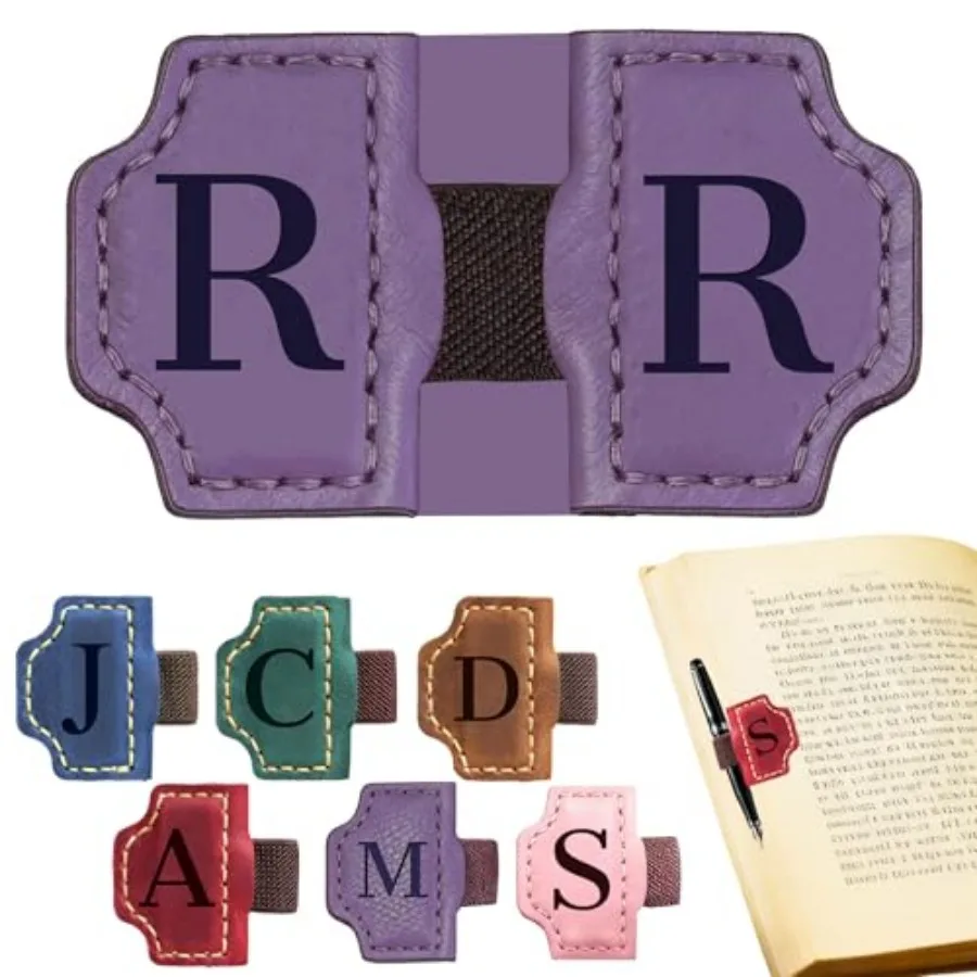 

Personlized Magnetic Leather Bookmarks with Pen Holder, Customized Book Marks Clip 26 Letters Bookmark for Reading Women, Men,
