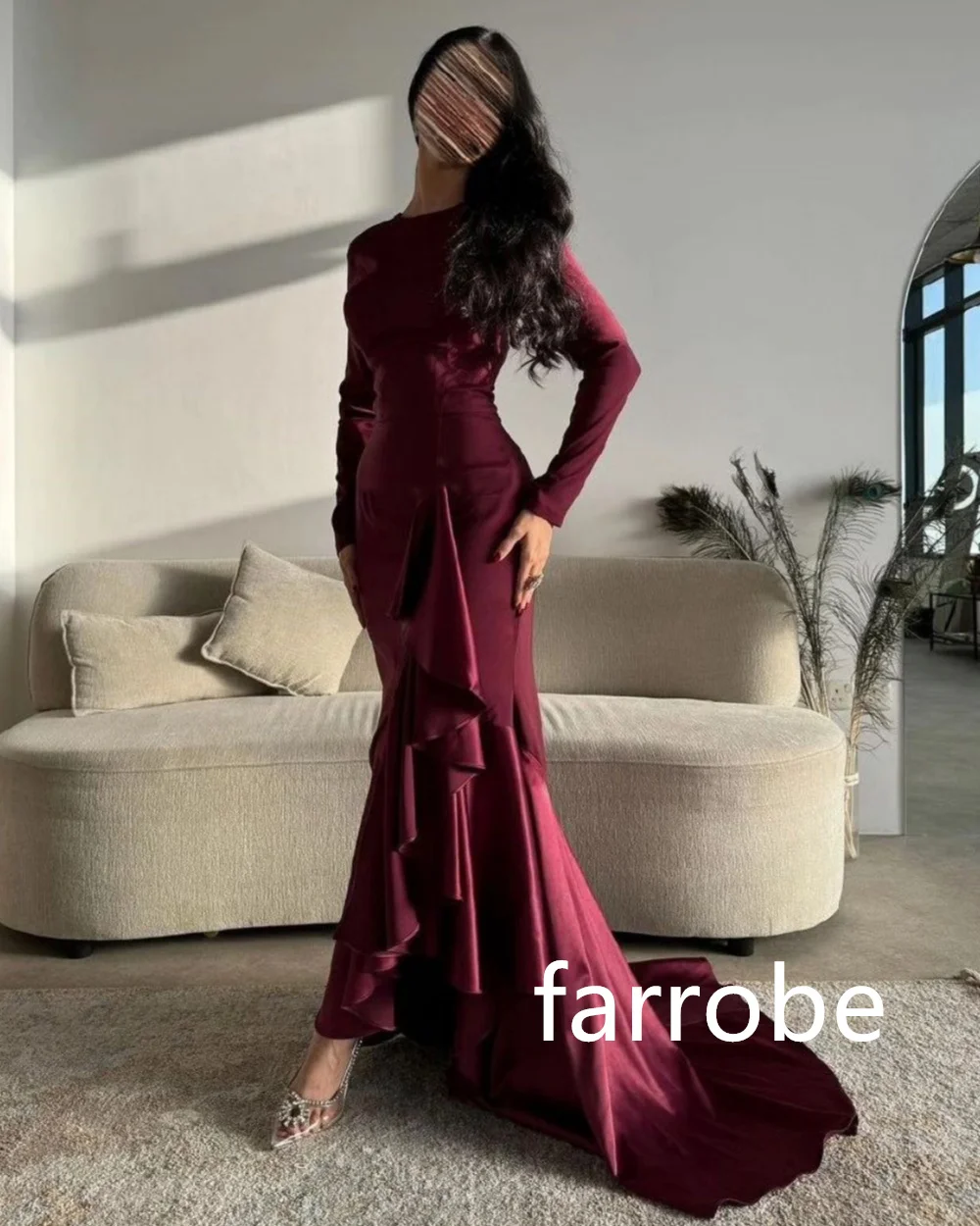 Customized Unisex Jersey Pleat Mermaid O-Neck Long Dresses Bespoke Occasion Dresses Chinese Style Formal Casual Simple Retro Fas