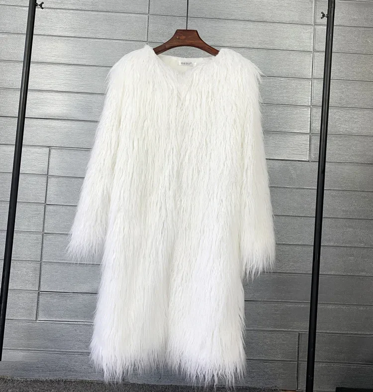 Kurtki damskie Faux Fur Długi płaszcz Kardigan Maxi Jesień Zima Luźne Eleganckie Y2k High Street Gruba kurtka futrzana Streetwear Płaszcze