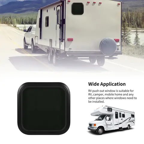 RV 고정 창 450x450mm RV 고정 창 캠핑카 캐러밴 용 프레임이있는 둥근 투명 검정색 유리 입구 창문
