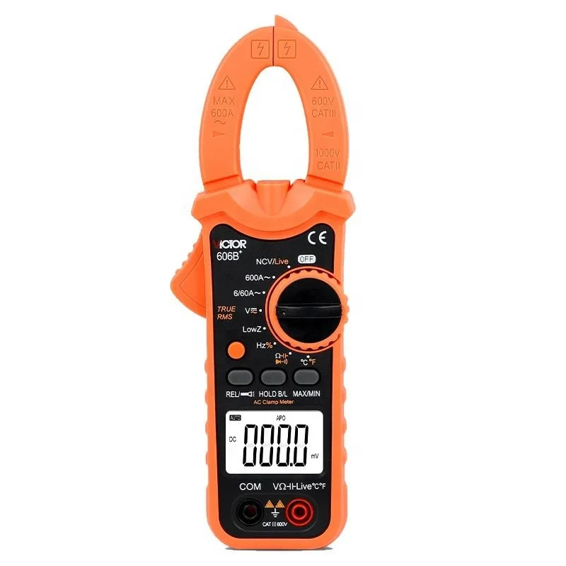 Pinza Amperimétrica Digital VICTOR 606B+ de 5999 Lecturas, 600V 600A CA, Multímetro con Detección de Tensión sin Contacto (NCV) y Linterna, Baja Impedancia