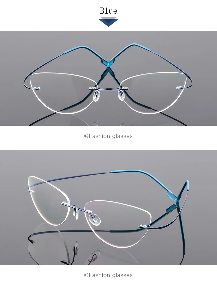 Grenzenlose Titan Legierung Cat Eye Lesebrille Frauen Anti Blau Licht Rezept Presbyopie Brille Weibliche Klassische Leser – Detail 11