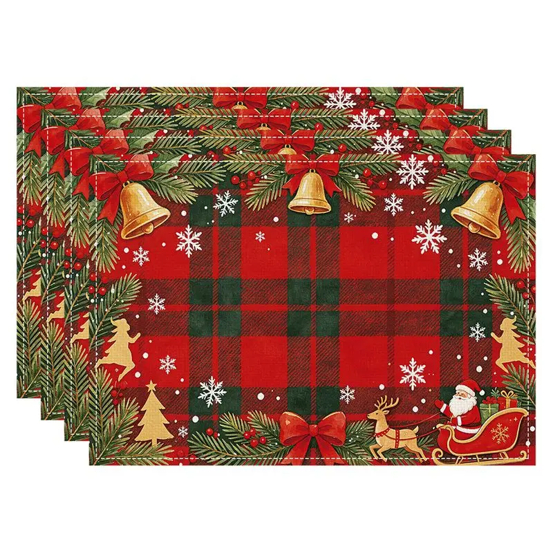 VIKAMA Retro Elk Christmas Tree Meal Mat Waterproof and Insulated Table Mat Holiday Party Home Restaurant Table Decoration Mat