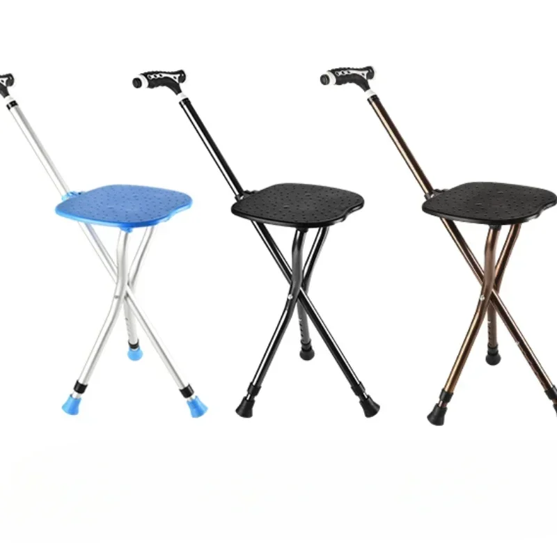 Stable and Multifunctional Elderly Cane with Anti-slip Design and Lightweight Folding Crutch Seat Anti-slip Design Portable Seat