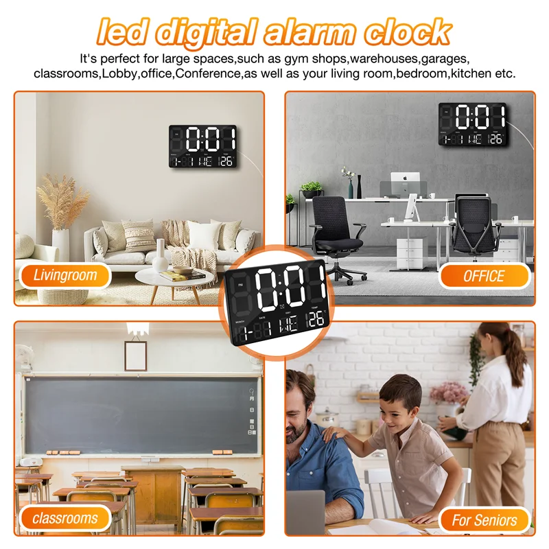 

KB-Digital Wall Clock Large Display Alarm Clock With Wireless Remote Control LED Wall Clock With Date And Temperature