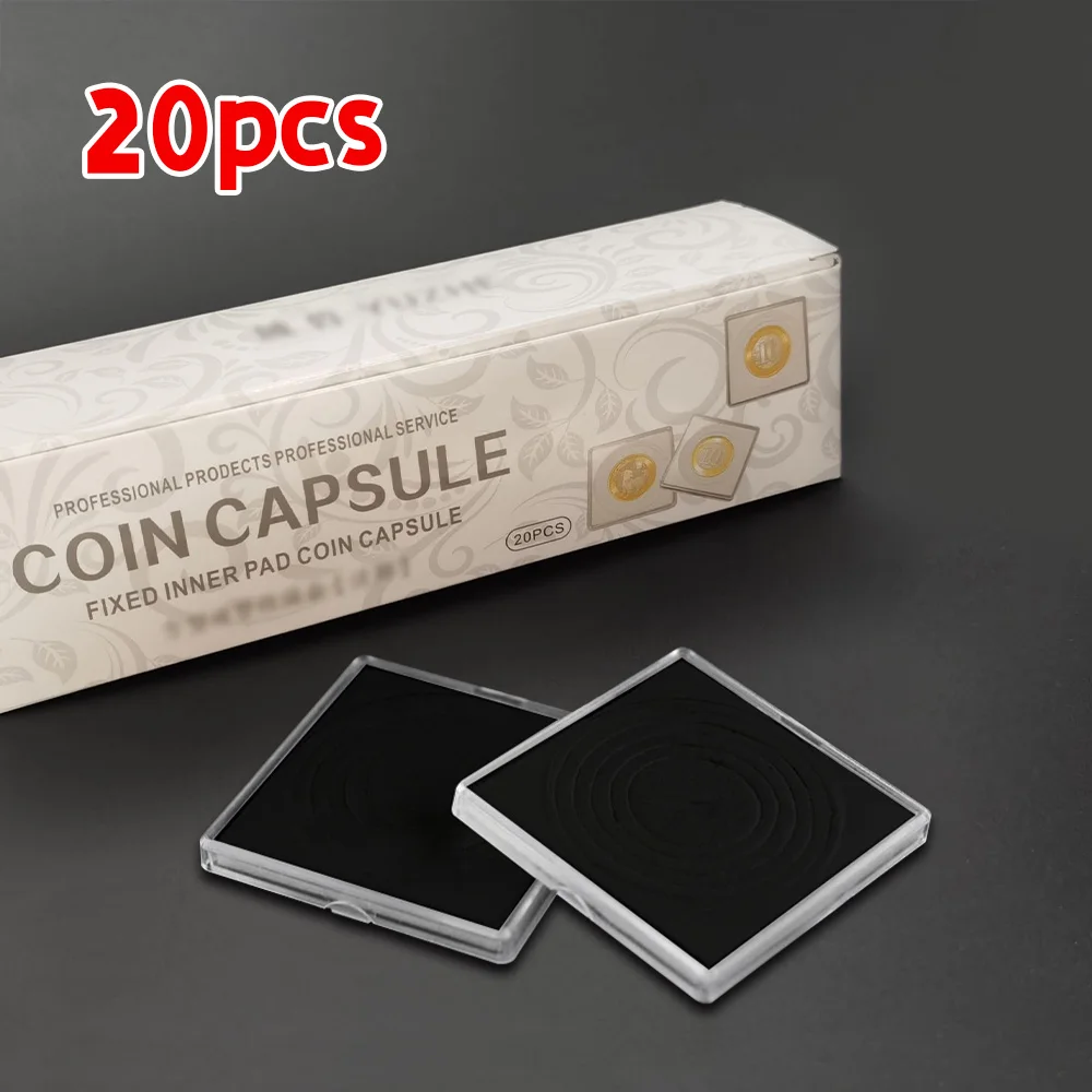 20Pcs Plastic Square Coin Case Holder Capsules Container with Black Gasket Small Round Coin Protection Box Display 20mm-40mm