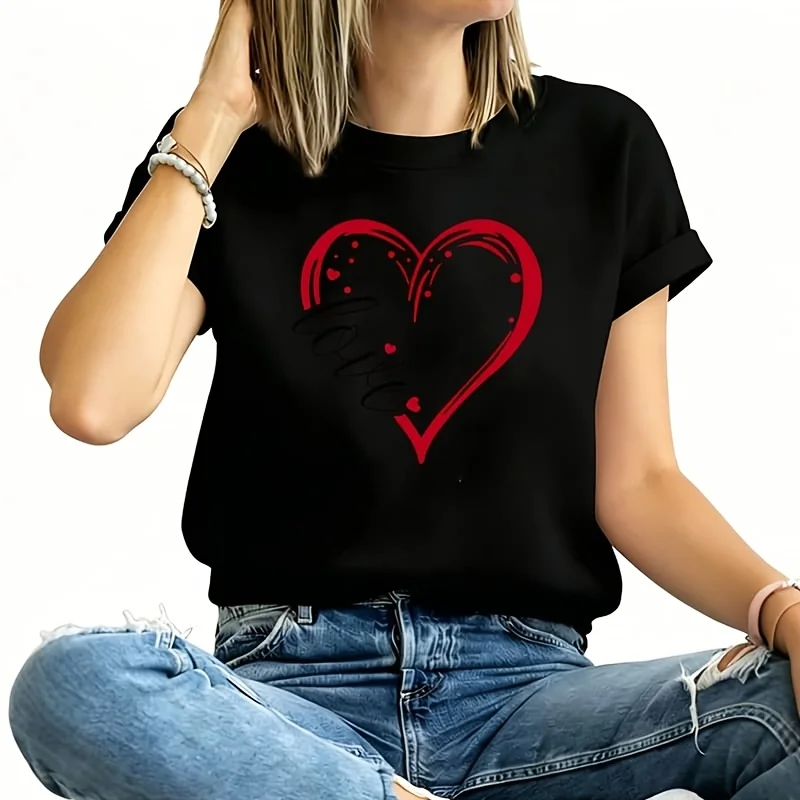 Orange with Red & Pink Heart Love Women's Plus Size T-Shirt 100% Cotton 220g