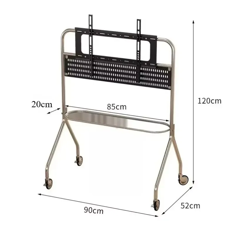 TV Mount Cart Stainless Steel Storage Shelf Lockable Wheels DIY Pegboard For Living Room Bedroom Office Eco-Friendly Modern