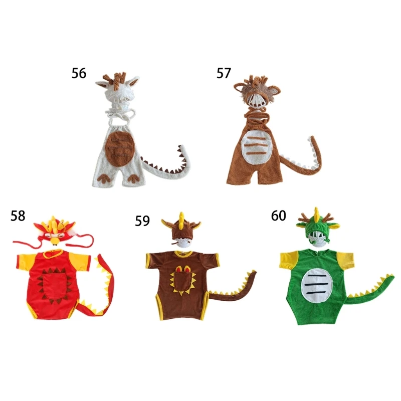 Cartoon Dragon Costume for Baby Photoshooting Clothes Hat Newborn Photo Jumpsuit