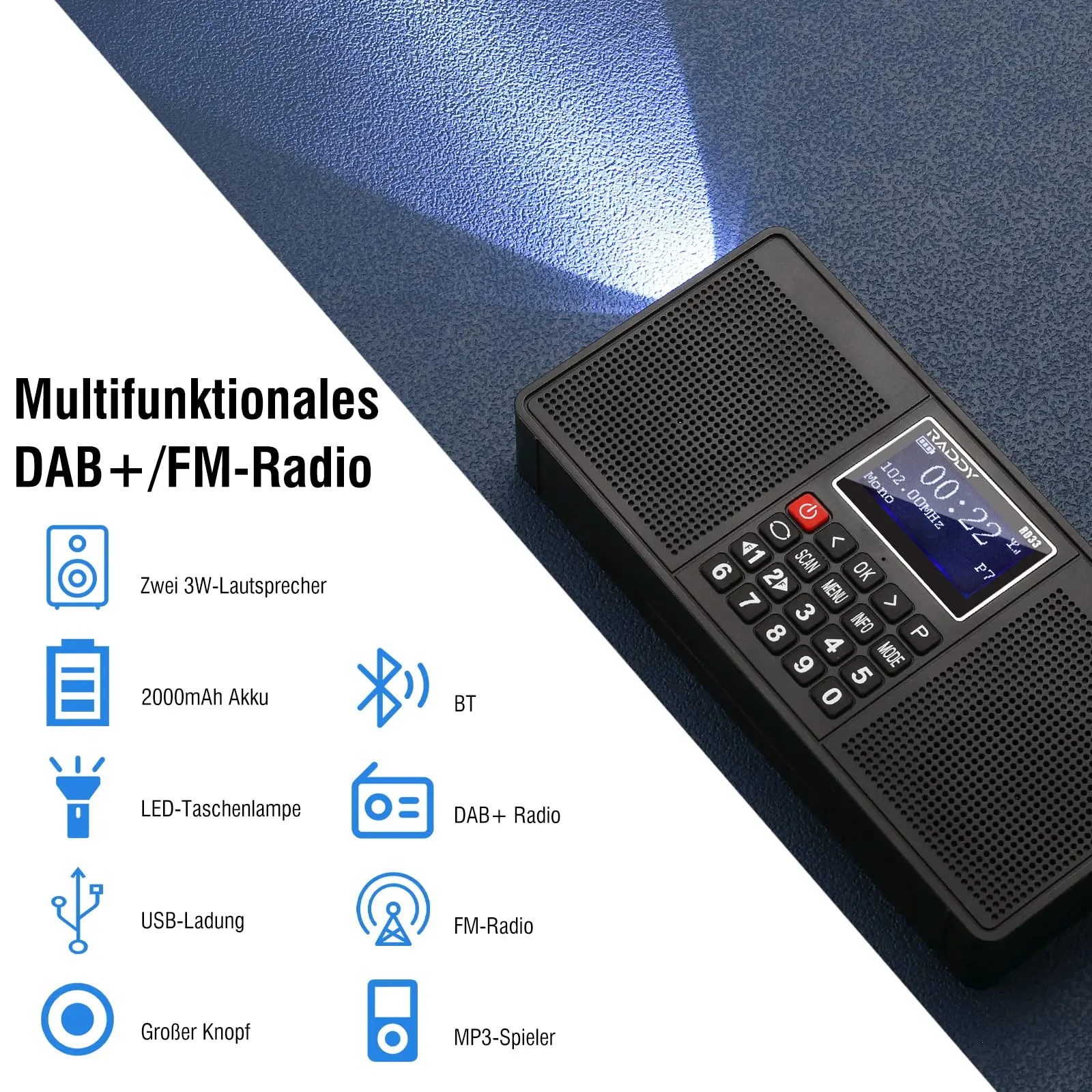 Imagem -03 - Portátil Rádios am fm Rádio Digital Dab Rádio Mp3 Reprodução de Música Recarregável 2000mah Estéreo Duplo 3w Bluetooth Alto-falante Novo