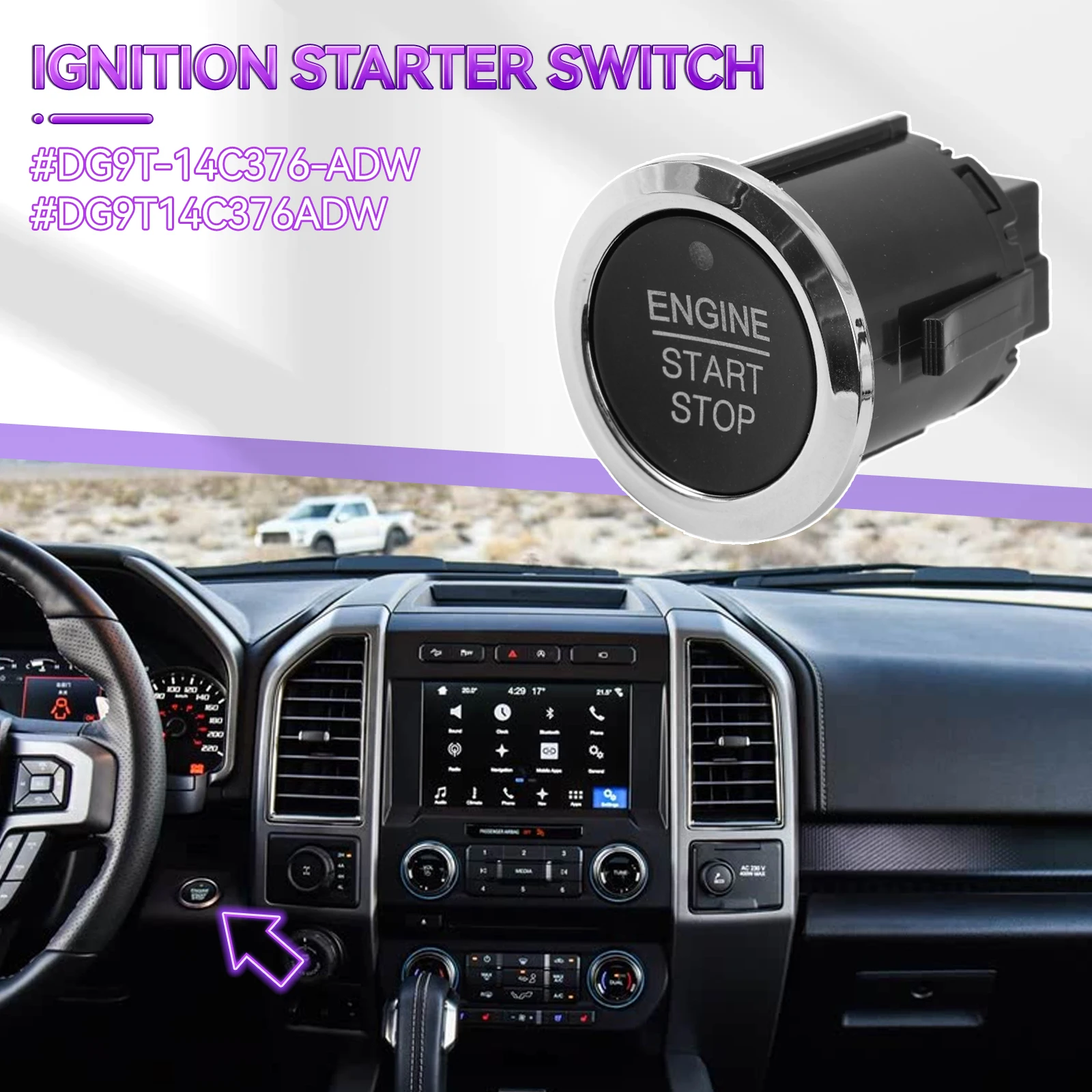 Ignition Push Engine Start Stop Button Switch For Ford F150 F250 F350 Expedition Edge Fusion 2015- DG9T-14C376-ADW DG9T14C376ADW view 2
