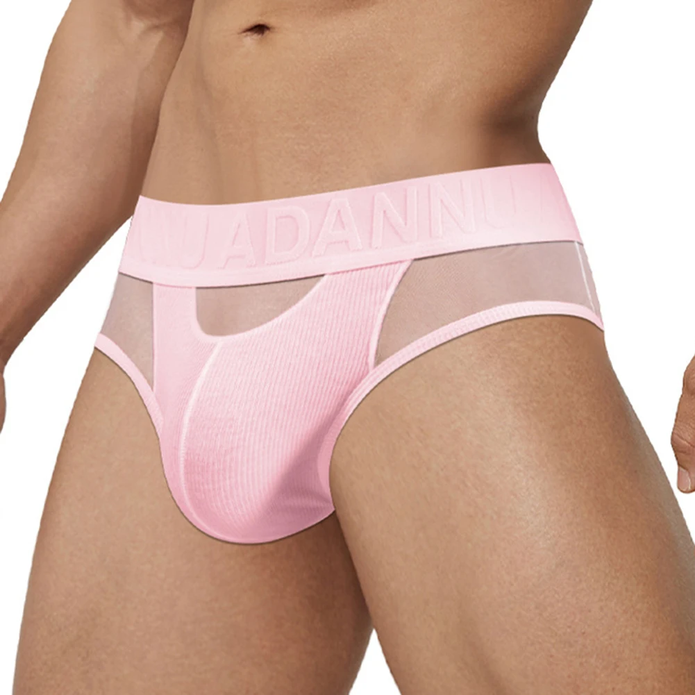 Men Splicing Transparent Mesh Brief Cotton Low-Rise Breathe Sex Pantie Underwear Breathable Bikini Jockstrap Sissy Panties