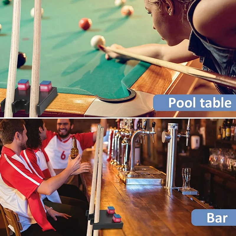 Pool Stick Holder,Portable 3 Holes Pool Cue Holder Against,Cue Stick Holder With Non-Slip Pad Holds 2 Cue Chalk Square