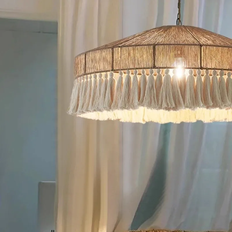 Japanese Retro Hemp Rope Tassel Pendant Lamp Creative Bedroom Restaurant Living Room Study Teahouse Chandelier Lighting Fixtures