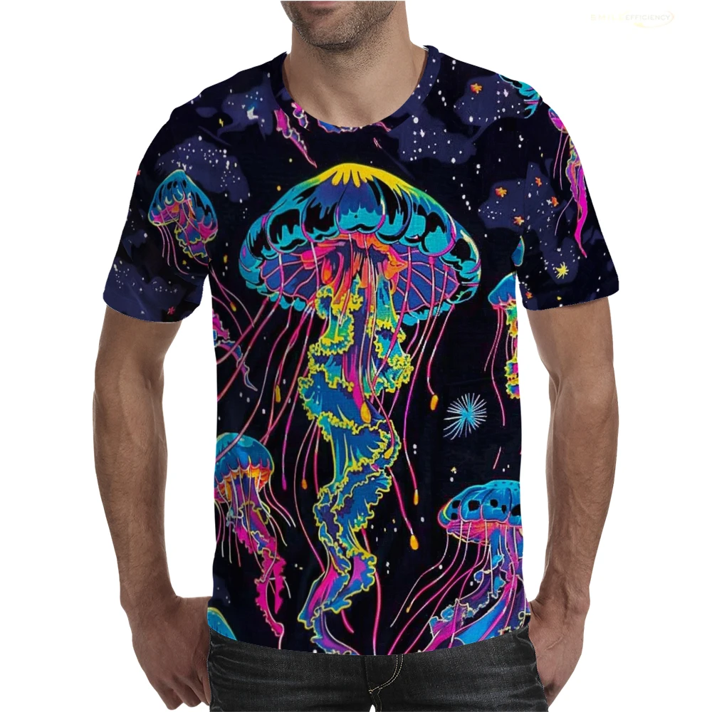 

Trendy Neon Jellyfish Men’s T-Shirt 3D Printed High Quality Short Sleeve Tops Cartoon Casual Hip Hop Fashion Man T Shirts