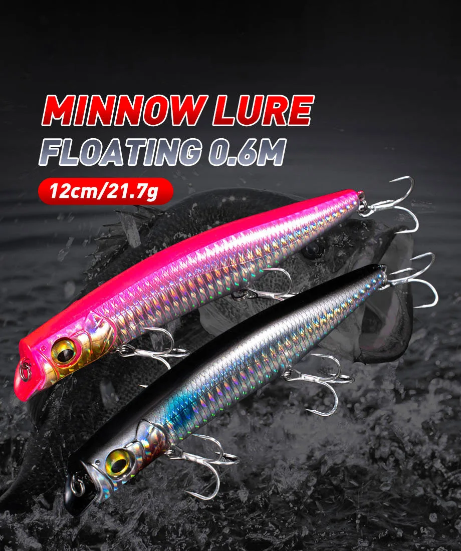 Schwimmender Minnow-Köder, Topwater, ohne Lippe, Harter Köder 12cm 21g für Topmouth-Culter und Elopichthys, Süßwasser-Angeln – Detail 1