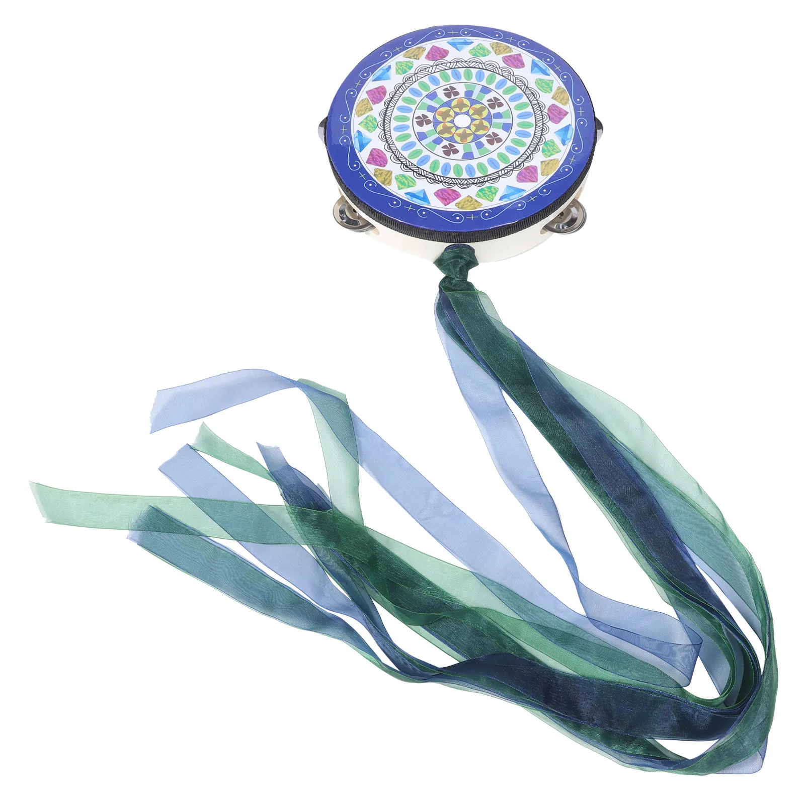 Hand Drum Tambourine with Ribbons for Music Education Stage Performance Hanfu Photography Dance Examination Party