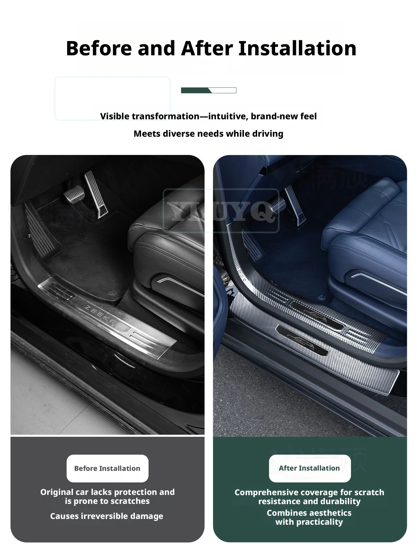 For Zeekr 9X Carbon Fiber Textured Door Sill Strip, Car Door Step Protection Strip, Anti-kick and Wear-resistant Accessories