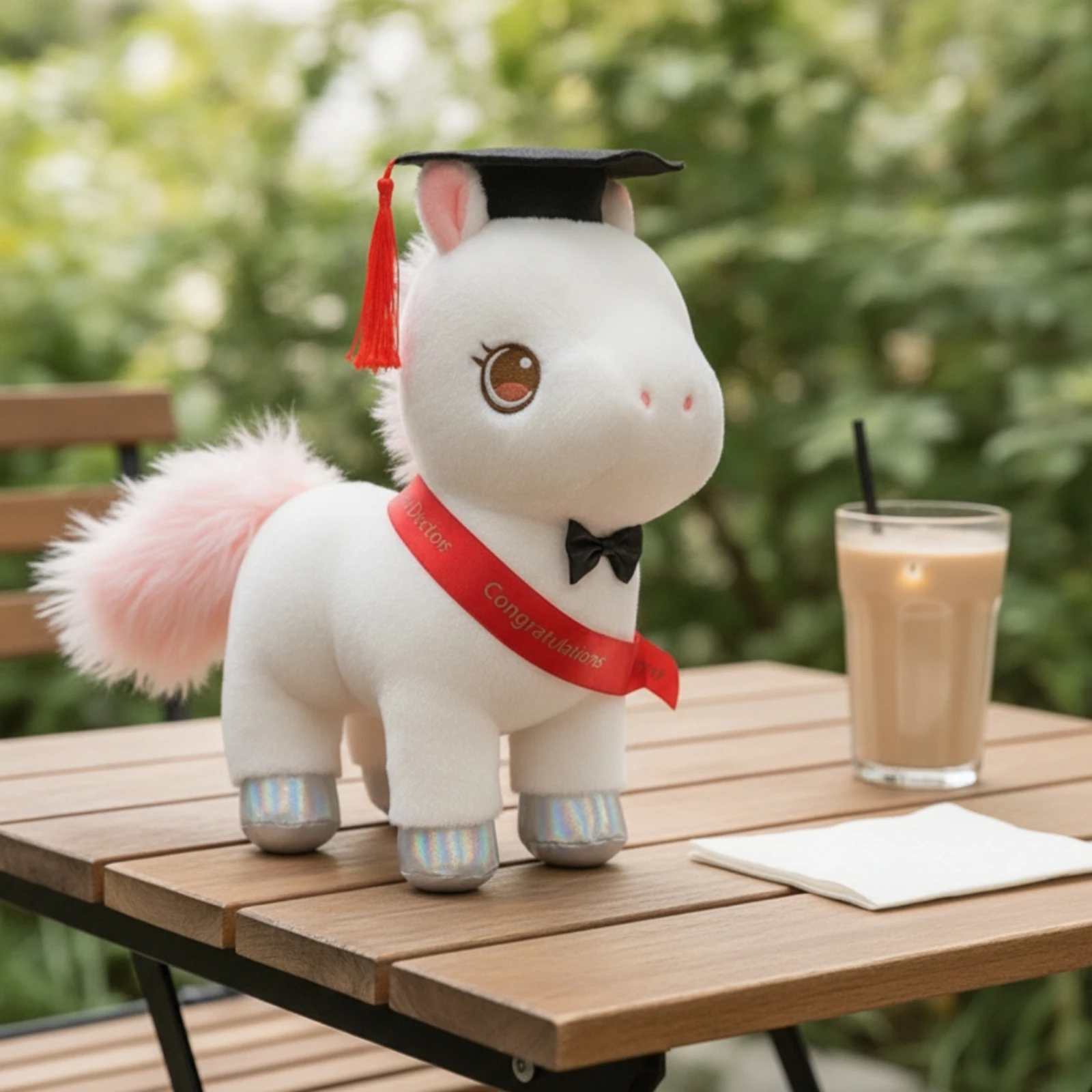 Stuffed Toy with Graduation Cap Embroidered Stuffed Equine Equine Doll Compact Horse Stuffed Animal Huggable for Graduates, Desk