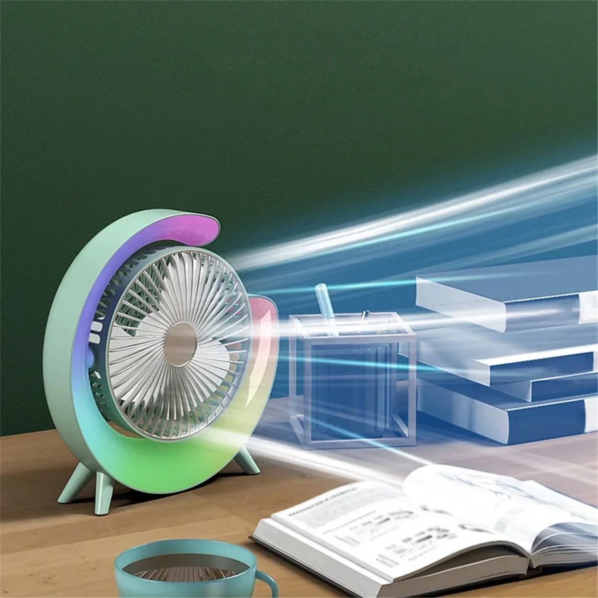 

Portable Fan USB Rechargeable Fan LED 7 Colors Electric Fan 180°Adjustable Camping Fans 3 Speeds Mini Desktop Fan Blue