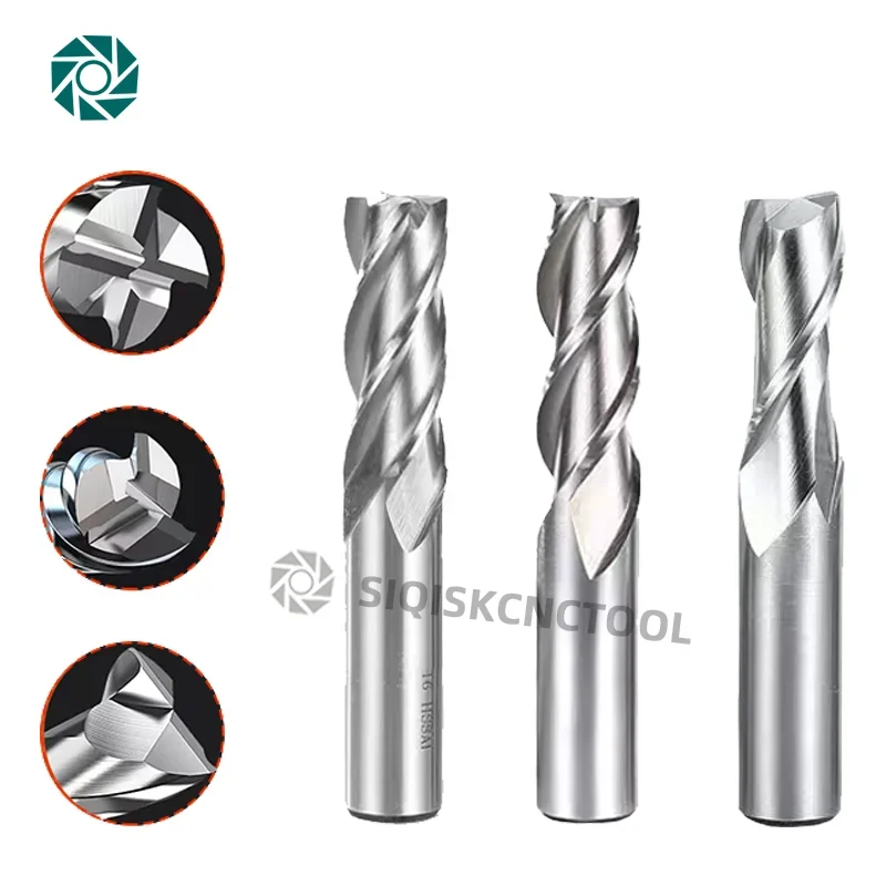 SLUGB End Mills High Precision HSS Cobalt Co8 Cutter D1-32mm 2-4 Flutes Aluminum Milling Tool Key Seater Router Bit