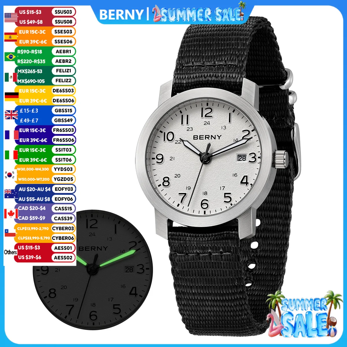

BERNY Watches for Men Luminous Lightweight Casual Fashion Small Dial Man Quartz Watch Calendar Easy Read Men's Sport Wristwatch