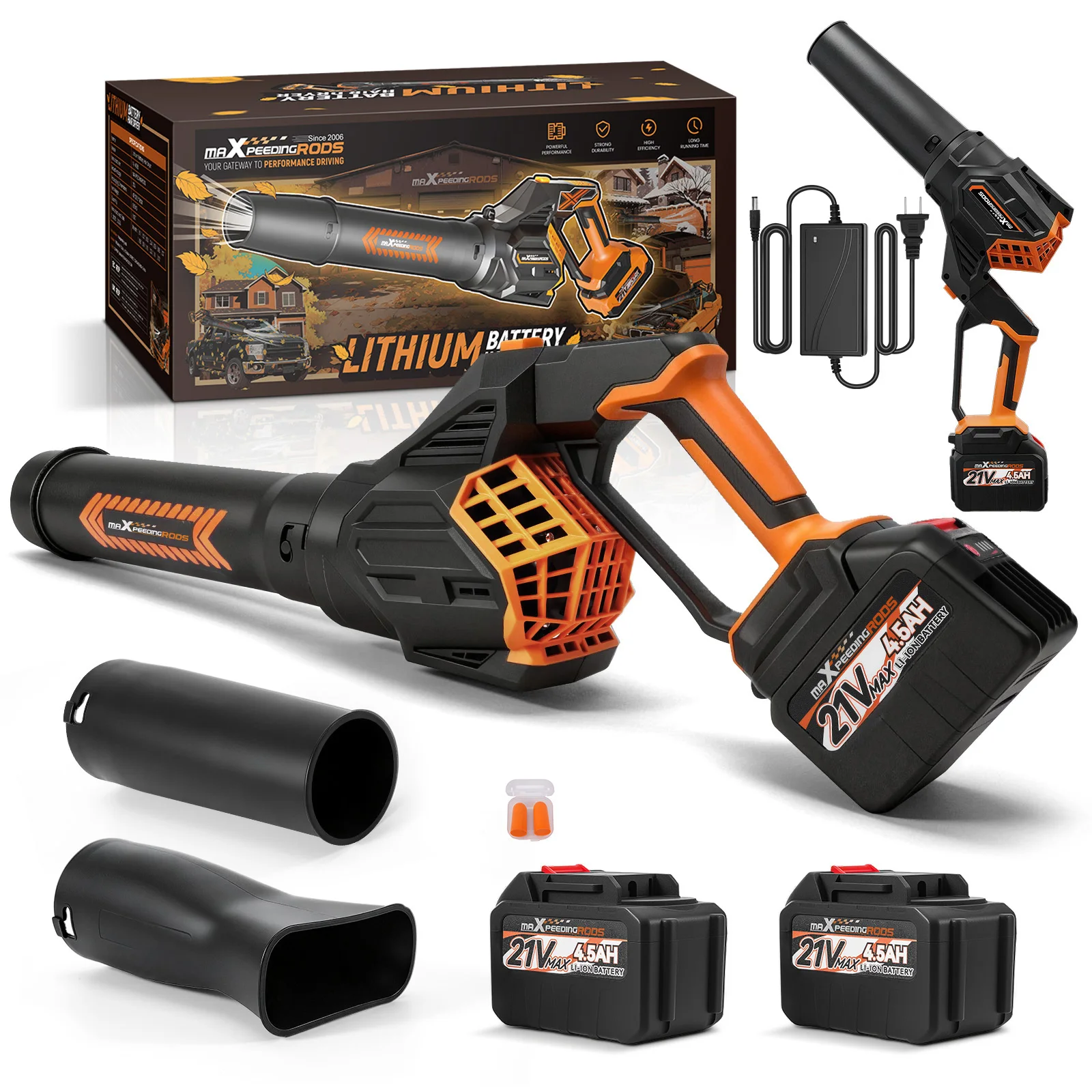 Leaf Blower Cordless, 650CFM Electric Leaf Blower with 2 x 4.5Ah Batteries & Fast Charger, 180° Deformation Blower, Lightweight Leaf Blower for Lawn Care, Garden, Patio & Outdoor Clean