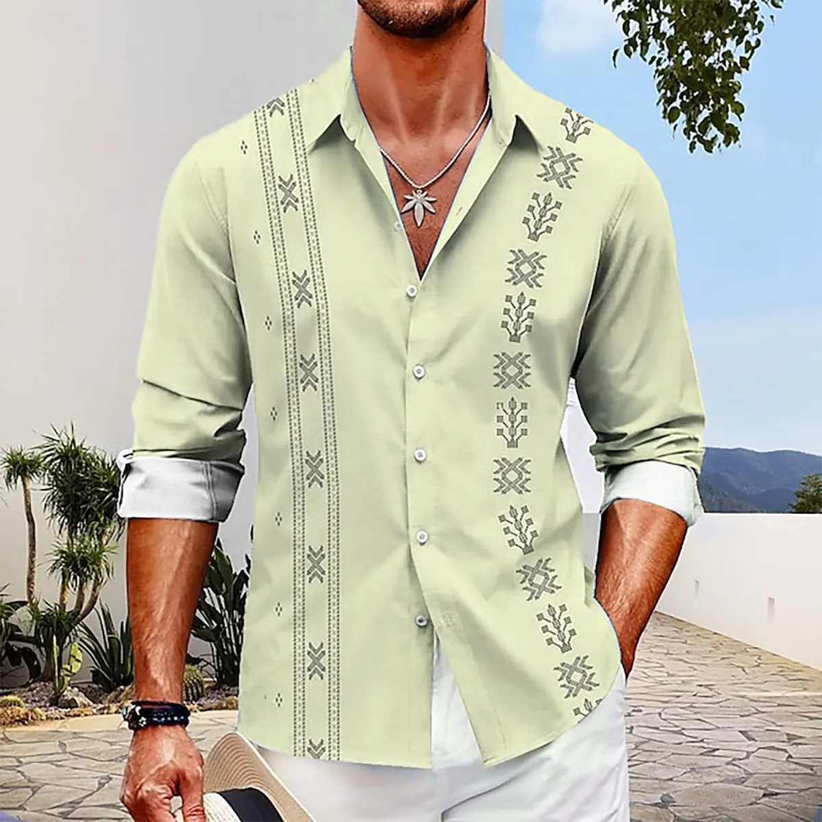 Men's new striped Hawaii resort HD printing shirt high-quality casual shirt high size XS-6XL fast delivery
