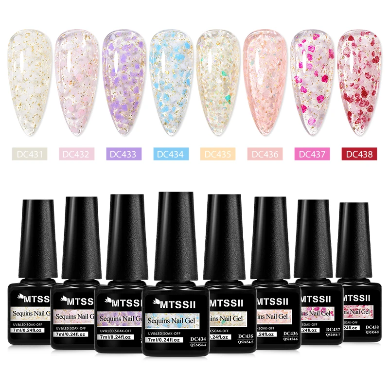 6/8 قطعة أزهار الكرز بريق هلام مسمار مجموعة طلاء الأظافر لامعة تألق اللون شبه دائم نقع قبالة مانيكير مسمار الفن الورنيش كيت #1