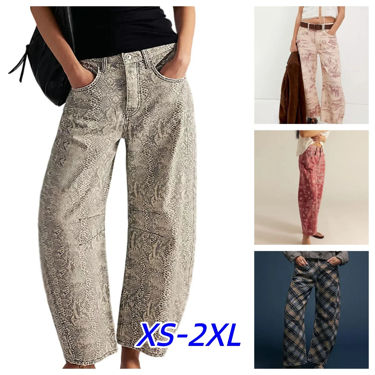 Pantalones Anchos Retro Góticos Y2K de Cintura Alta para Hombre y Mujer, Estilo Harajuku Hip Hop, con Estampado de Espiga, Capris Anchos de Pierna Ancha
