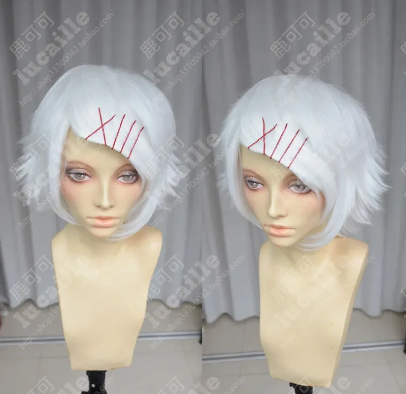 Anime Tokyo Ghoul Juzo Suzuya Juuzou Pure White Cosplay Wig + 5 Red Hairpins