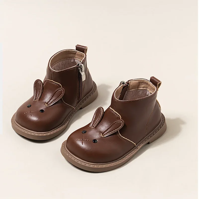 

Baby Girls Cartoon Rabbit Outdoor Boots High Top Zip Princess Shoes Non-slip First Walking