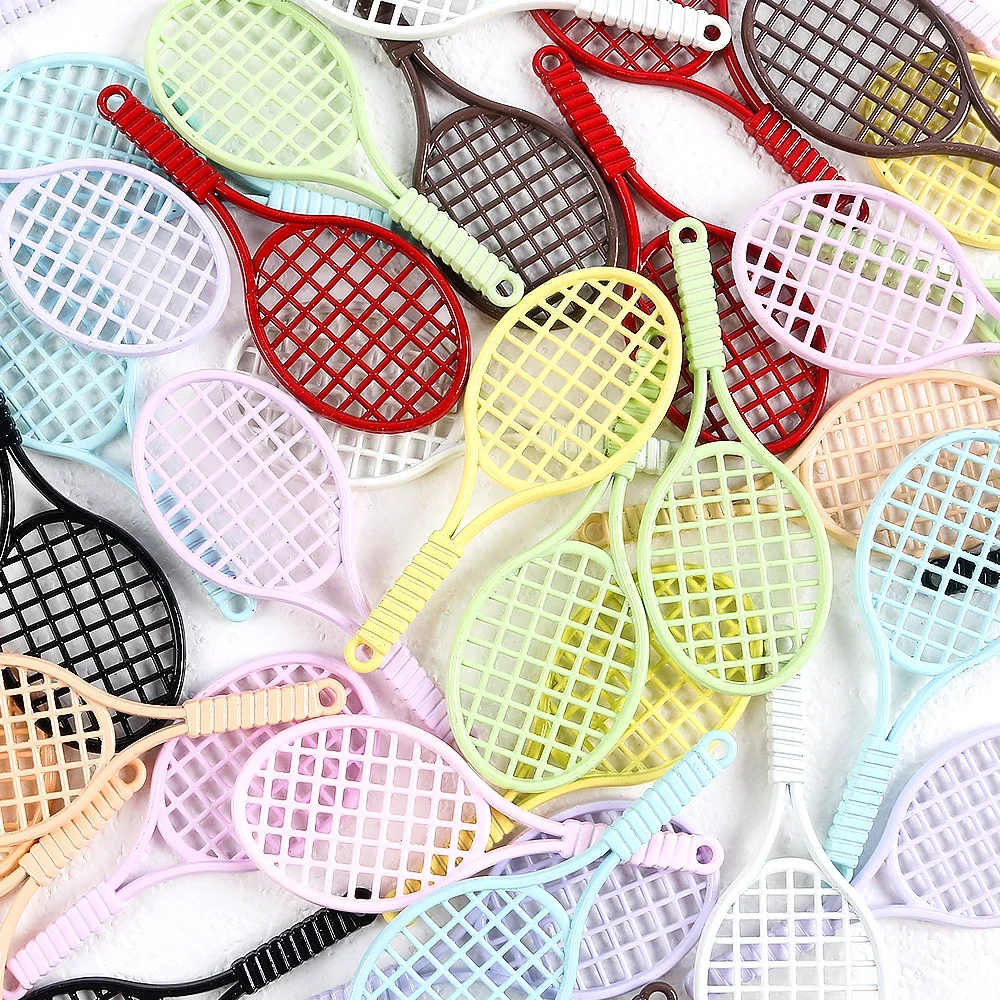 1pcs Metal Tennis Racket Pendant Badminton Racket Decorations DIY Keychain Necklace Jewelry Accessories Bag Pendant
