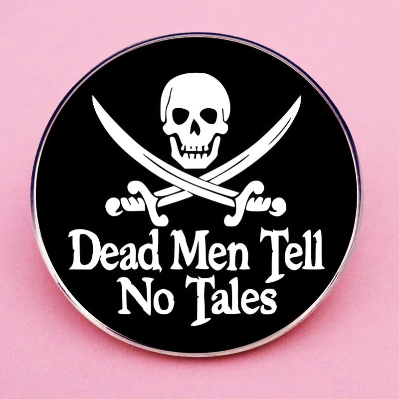 dead men tell no tales badge round skull lapel pin