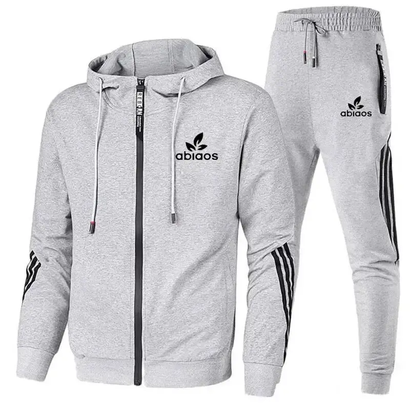 Autumn Fashion Men Clothing Casual Set Gym Fitness Jogging Sportswear Sets Men Zipper Hoodie+Pants 2 Piece Set