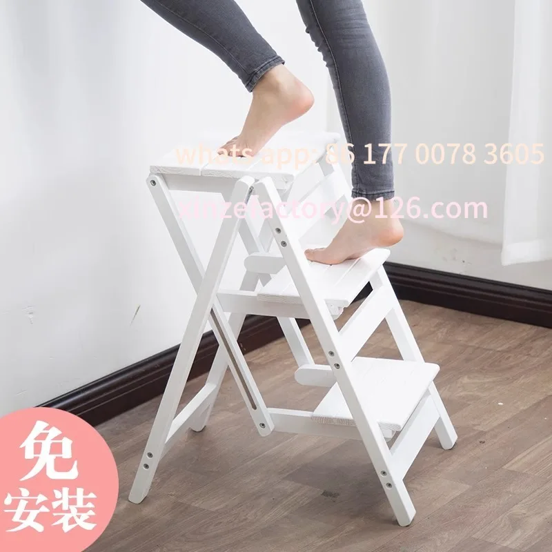 

Customizable household folding ladder stool herringbone ladder solid wood four-step indoor climbing small