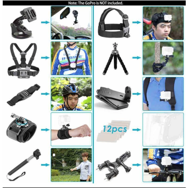 Gopro – ensemble d'accessoires pour caméra d'action, pour Hero 10 9 8 7 6 5, boîtier extérieur étanche, Kit d'écran universel 12 en 1