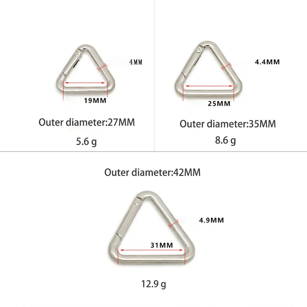 Metal Triangle Spring Ring para bolsa de couro Bolsa de cinto de bolsa Fivela Mosquetão Chave de conexão Cadeia de cachorro Snap Clasp Gancho de gatilho Aberto