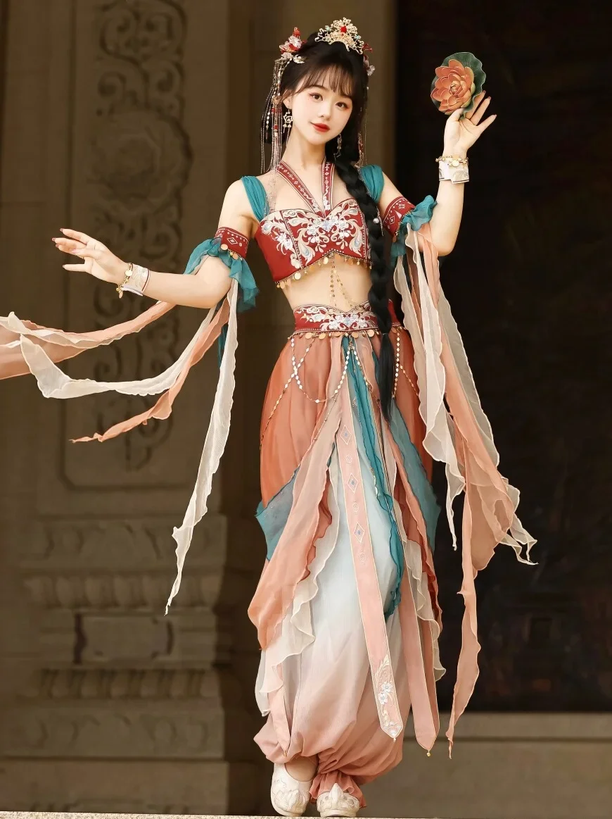 Improved Hanfu Female Dunhuang Kweichow Moutai Pants Suit Exotic Style Han Elements Western Performance Wear Shooting Photo