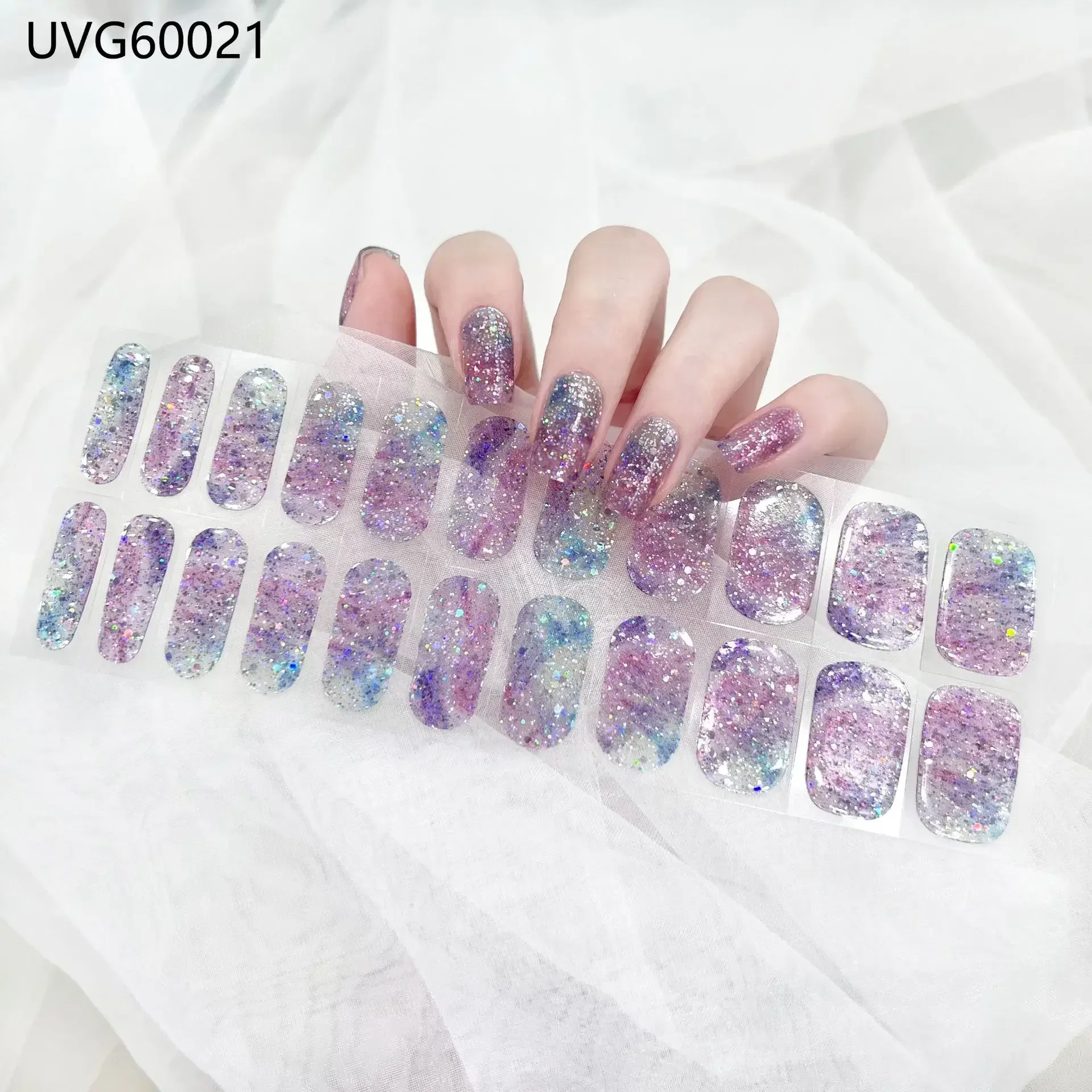 22Tips Aurora UV Semi Cured Gel Nail Stickers Semi Baking Gel Nail Strips Nail Enhancement Wraps Glitter Stickers for Manicure