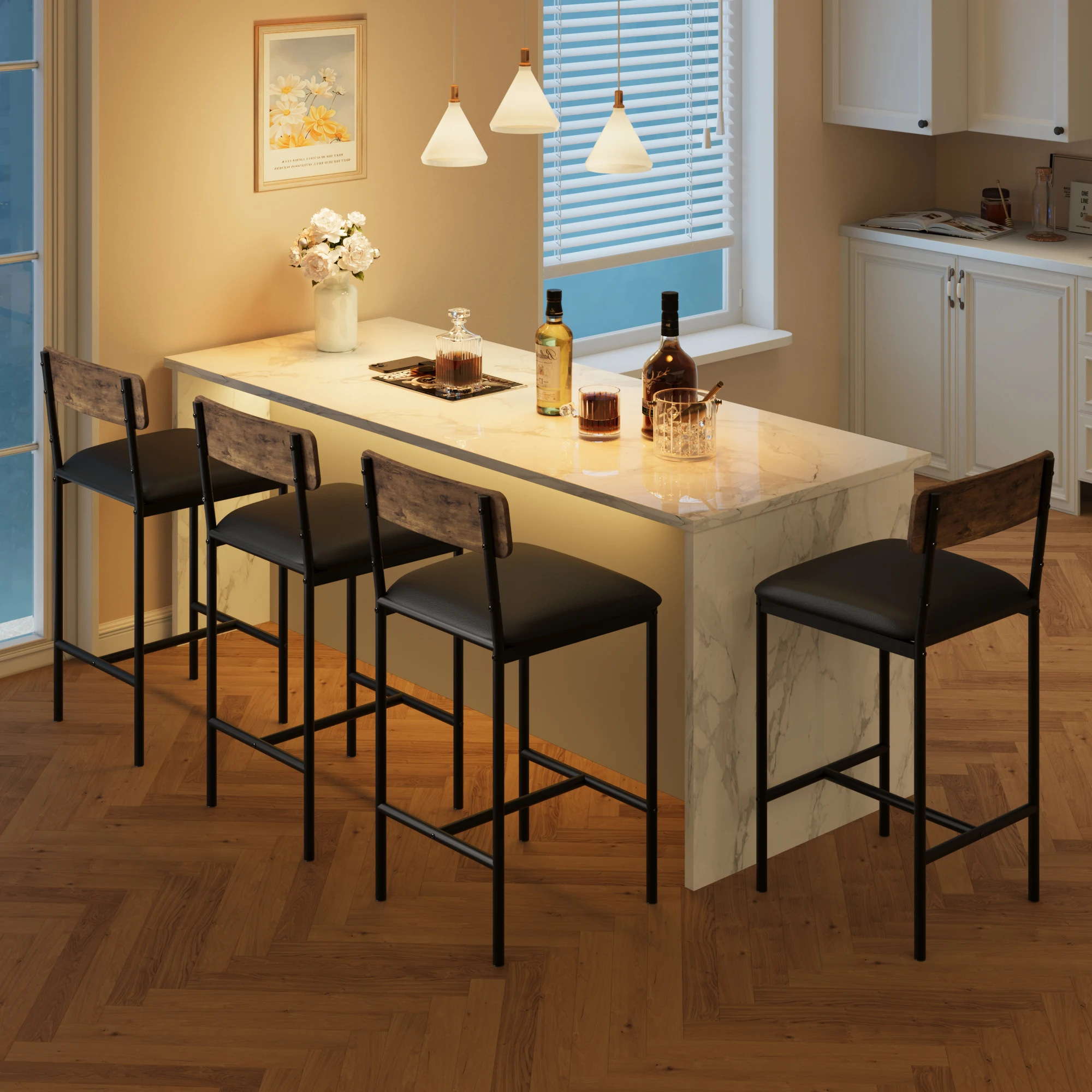 Vintage Bar Table and Chairs Set of 4 with Storage Shelf High Pub Dining Table Counter Height Bistro Table Set for Kitchen Home Bar