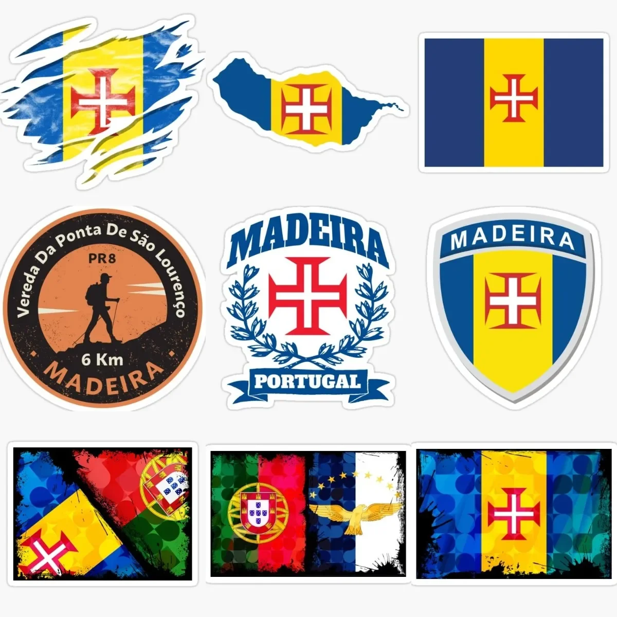 

Madeira Flag Map Emblem Creative Personalized PVC Waterproof Stickers for Decorate Car Suv Van Wall Room Table Truck Off-road
