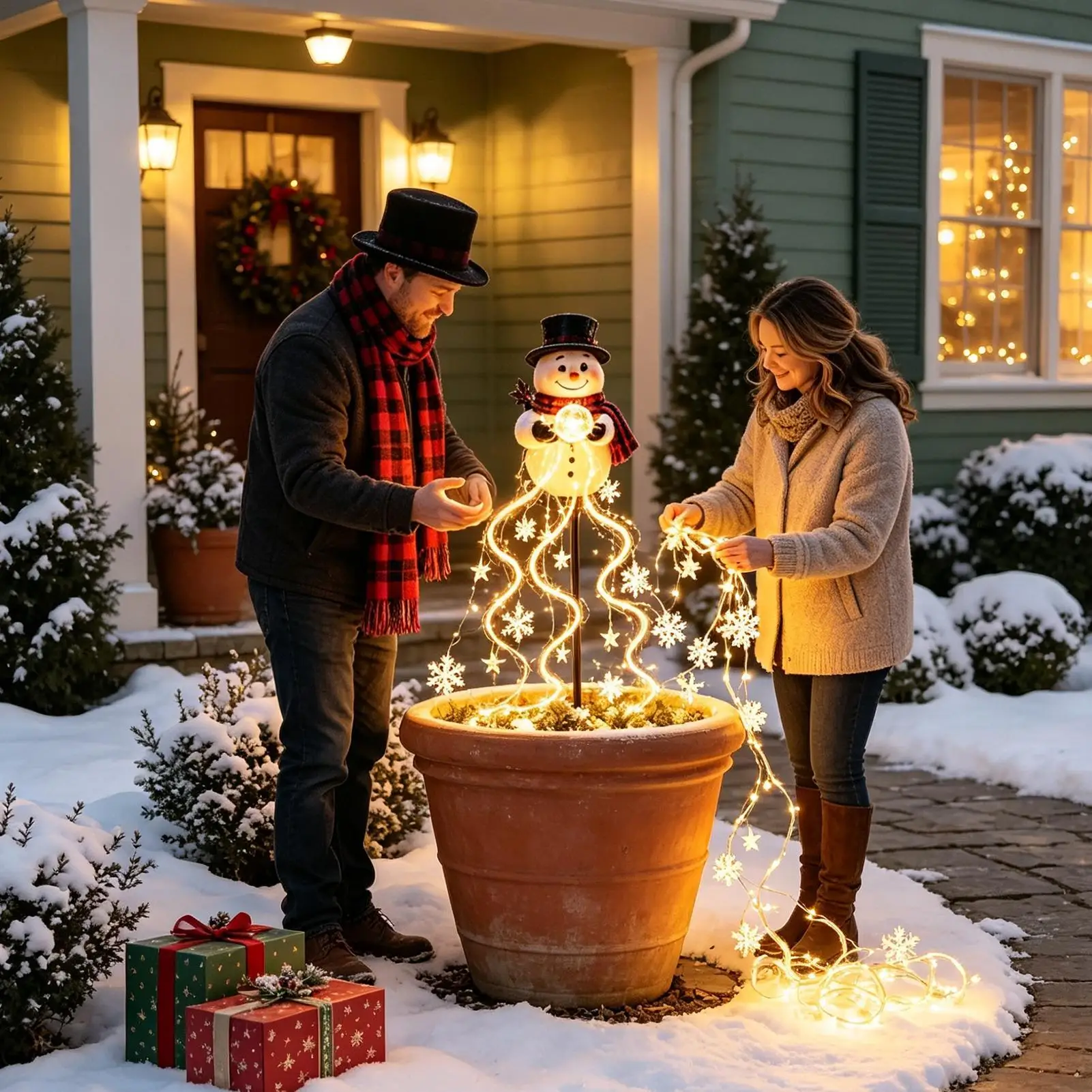 Christmas Magics Snowman With Floating Snowflake Solar Garden Pile Lamp Solar Pile Lamp For Courtyard Lawn Festival Decoration​