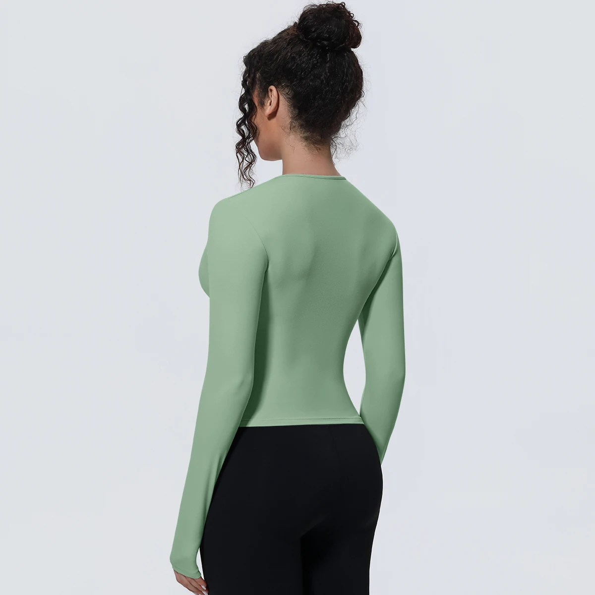 1 Stück Schlankes Casual Sommer Yoga Langarm-Oberteil für Damen, Fitness-Sport-Laufshirt mit Schnelltrocknung, Einfarbiges Trainingsshirt – Detail 19